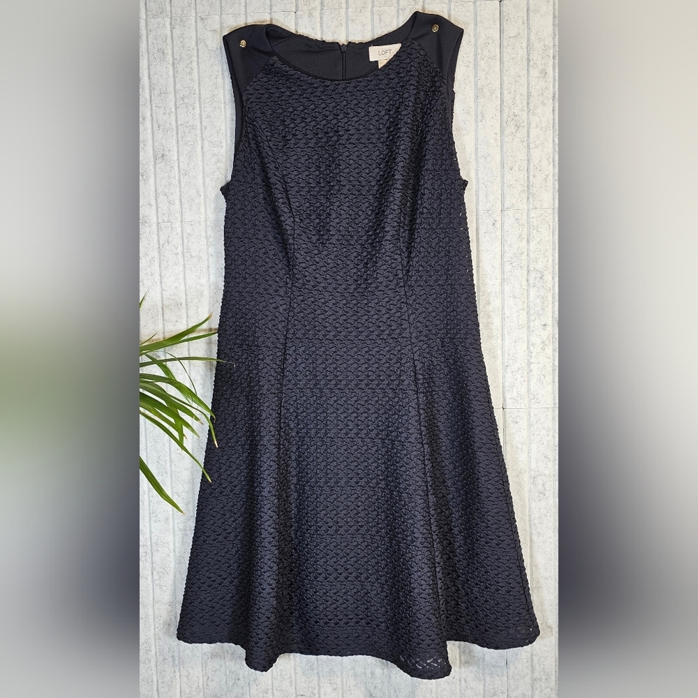 LOFT Women’s Dress Size 10 Navy Textured Sleeveless A-Line